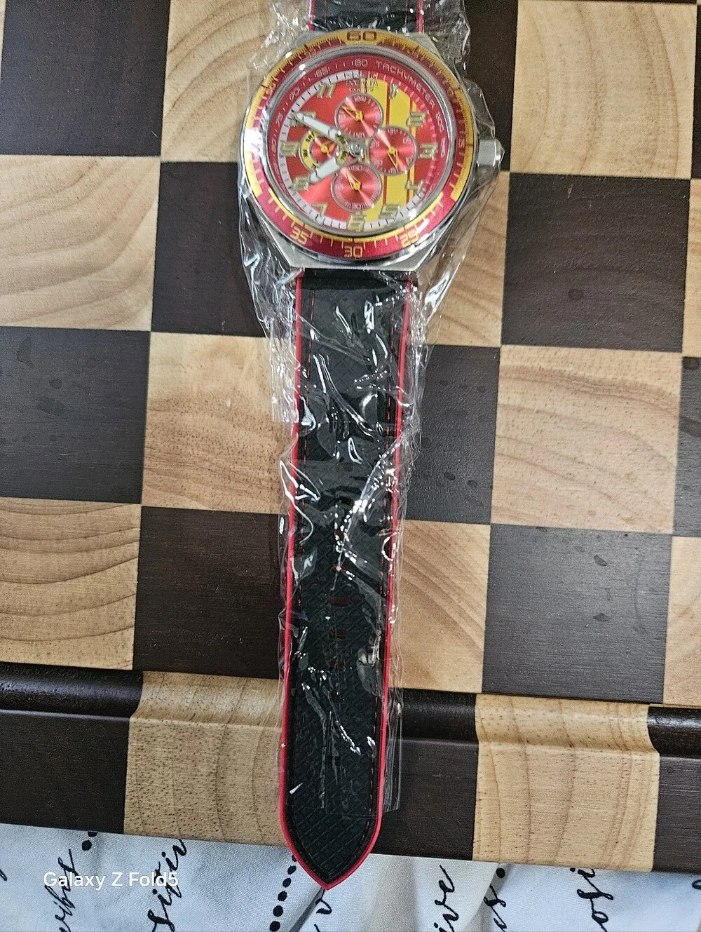 Invicta Red and Yellow Racing Chronograph Watch with Black Strap 50mm